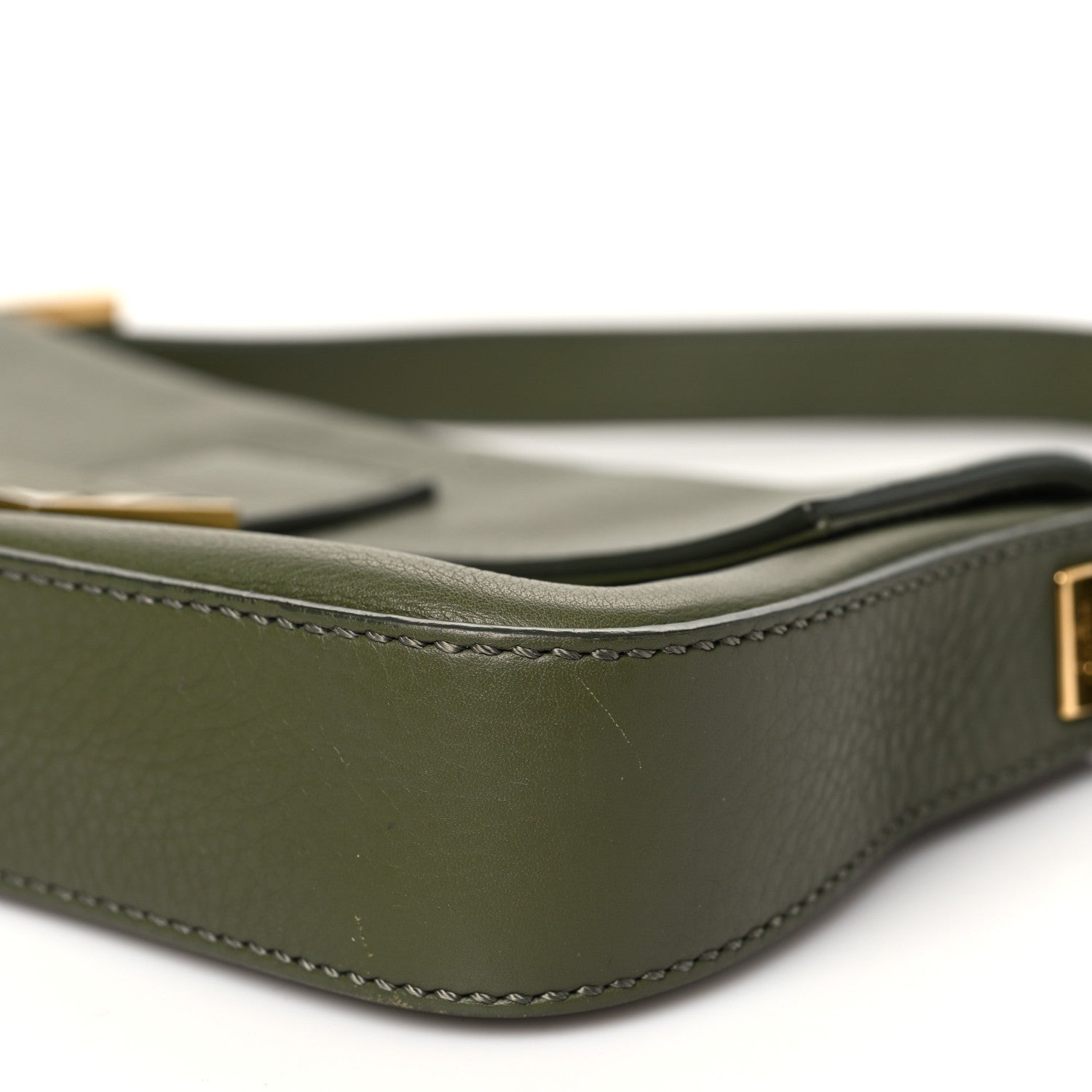 Fendi Vitello Flamingo Enamel Interchangeable Strap Baguette Verde Oliva 11 of 12