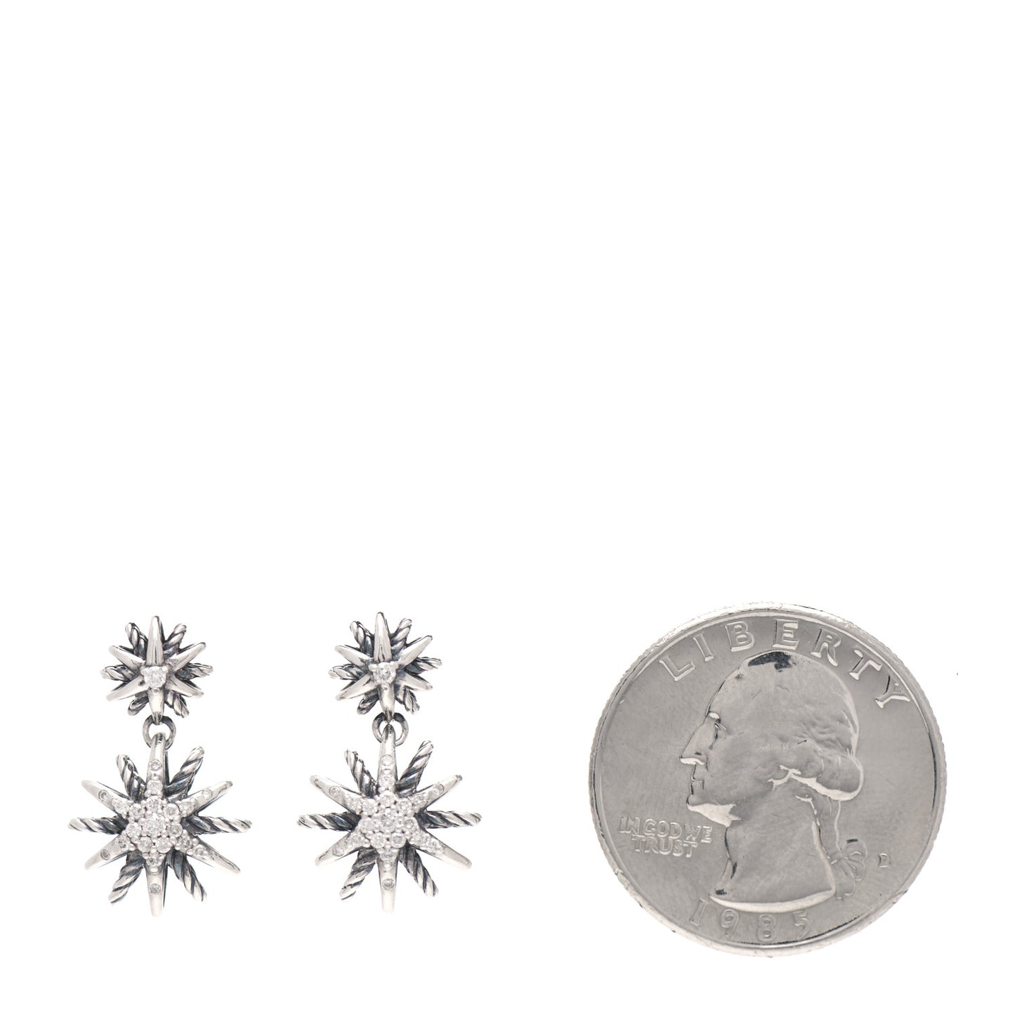 Sterling Silver Diamond Starburst Double Drop Earrings