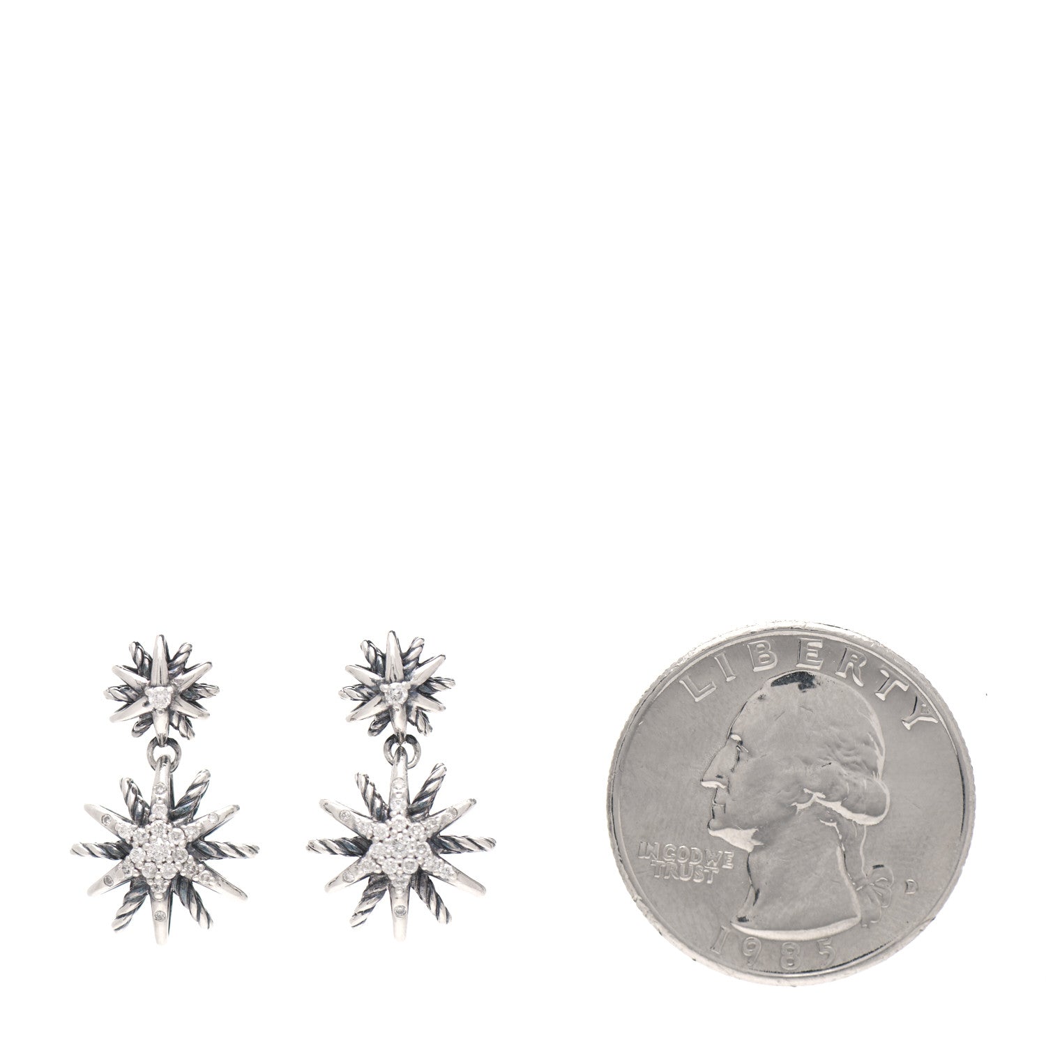 David Yurman Sterling Silver Diamond Starburst Double Drop Earrings 2 of 6