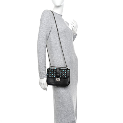 Valentino Garavani Pebbled Calfskin Star Studded Small Lock Flap Black 2 of 9