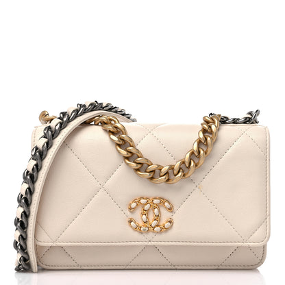 Chanel Goatskin Quilted Chanel 19 Wallet On Chain WOC Light Beige 1 of 13