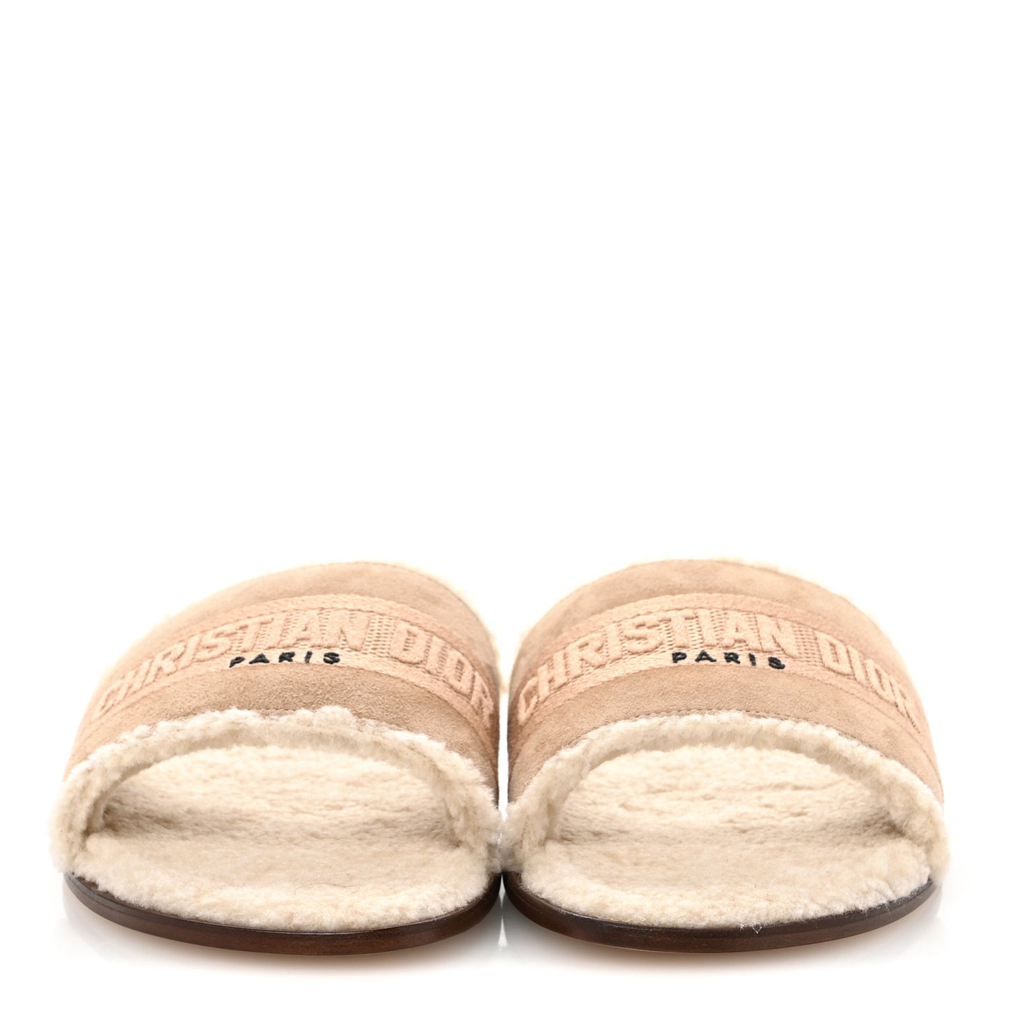 Suede Goatskin Shearling Embroidered Dway Slide Sandals 38 Cookie