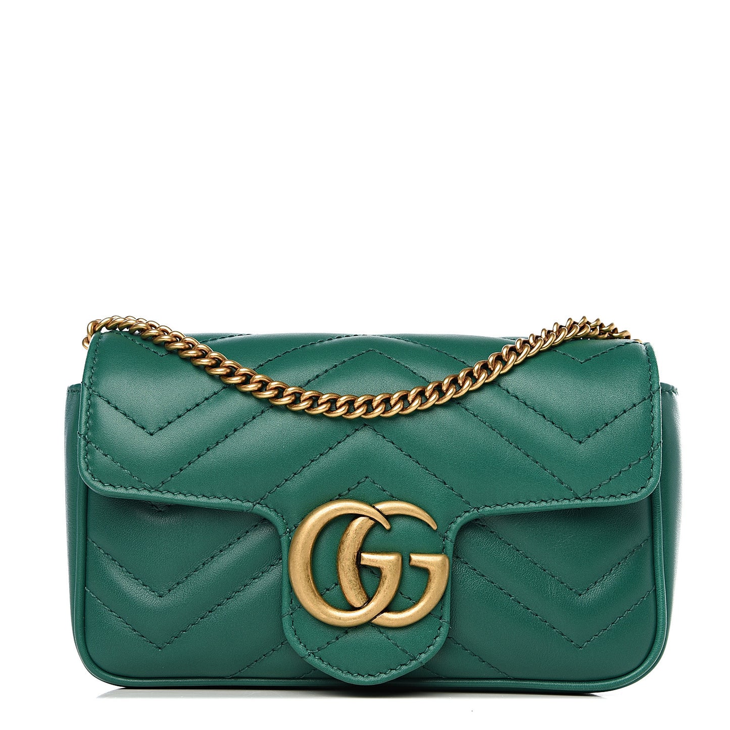 Calfskin Matelasse Super Mini GG Marmont Shoulder Bag Emerald Green