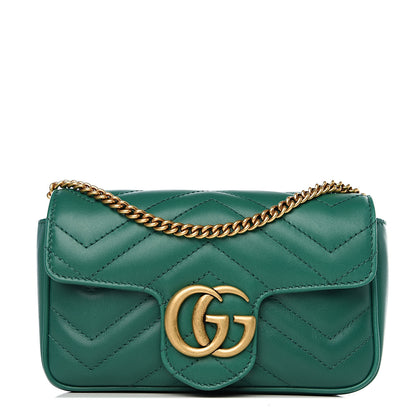 Gucci Calfskin Matelasse Super Mini GG Marmont Shoulder Bag Emerald Green 1 of 9