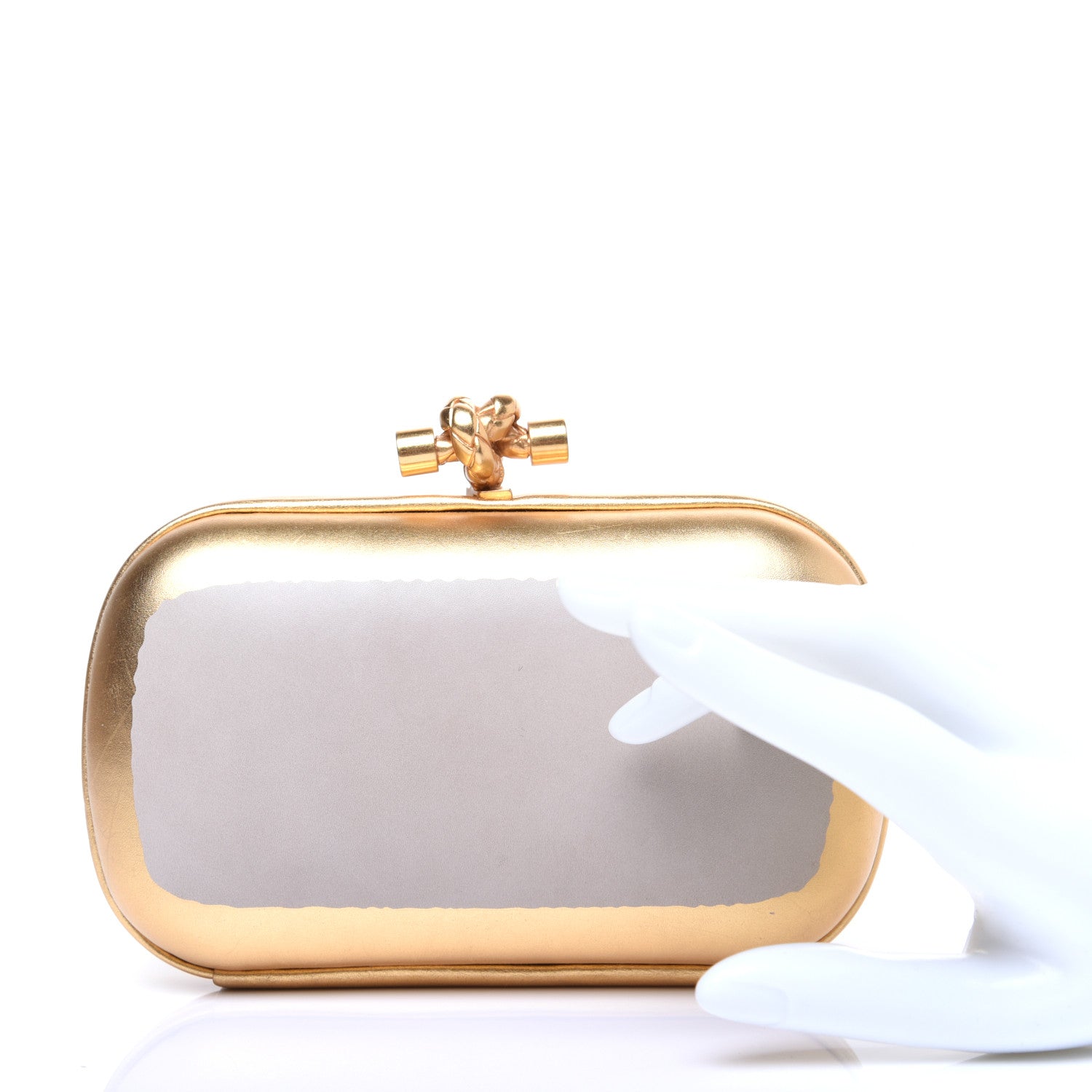 Bottega Veneta Gilded Waxed Leather Knot Clutch Gold White 2 of 11