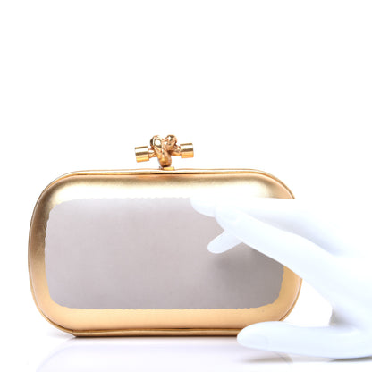 Bottega Veneta Gilded Waxed Leather Knot Clutch Gold White 2 of 11