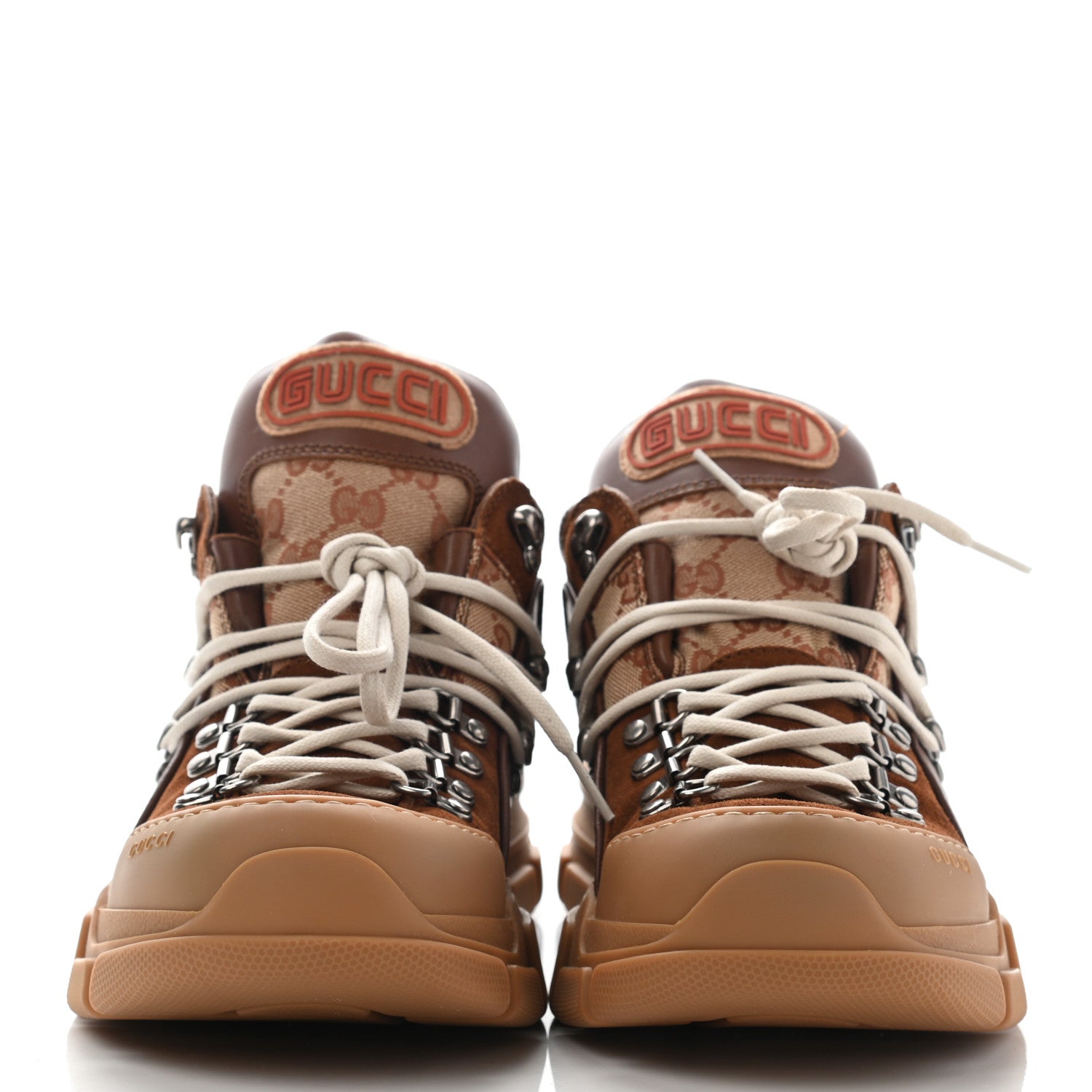 Gucci X SEGA Suede Calfskin GG Monogram Mens Flashtrek Sneakers 9.5 New Cuir Beige Ruggine 2 of 14