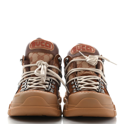 Gucci X SEGA Suede Calfskin GG Monogram Mens Flashtrek Sneakers 9.5 New Cuir Beige Ruggine 2 of 14