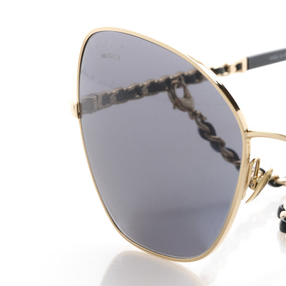 Chanel Metal Calfskin Butterfly Pearl Chain Sunglasses 4274Q Gold Black 7 of 8