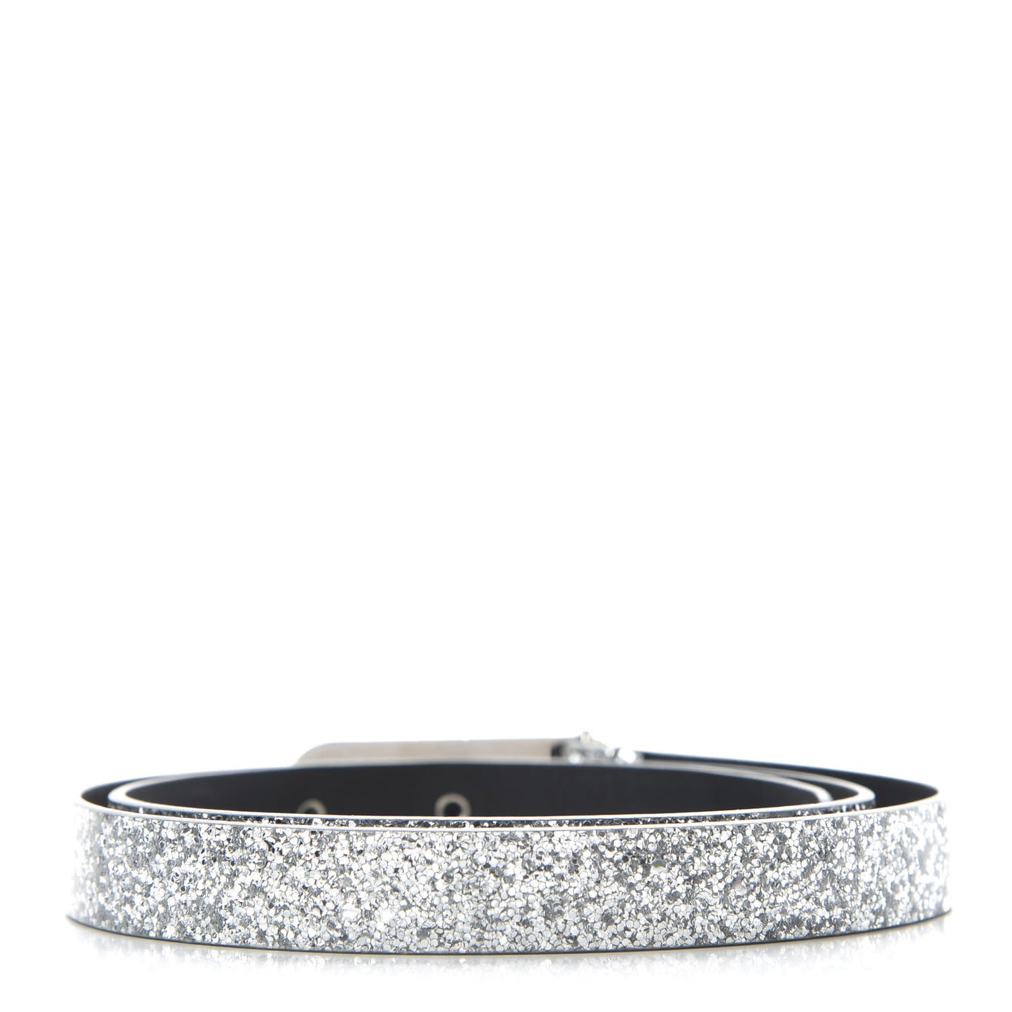 Glitter Calfskin CC Logo Skinny Belt 75 30 Silver
