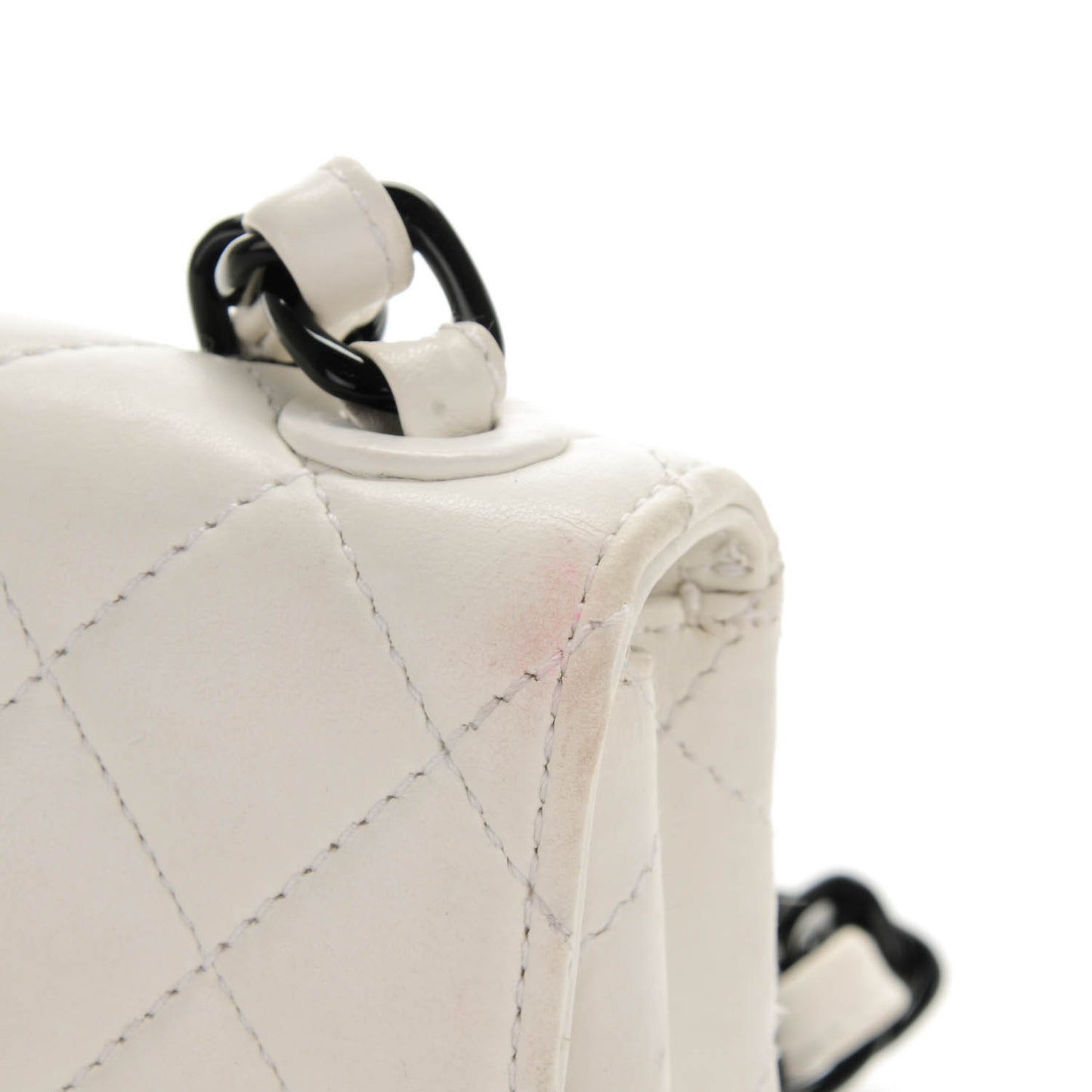 Lambskin Quilted Bekko Resin Mini Square Flap White