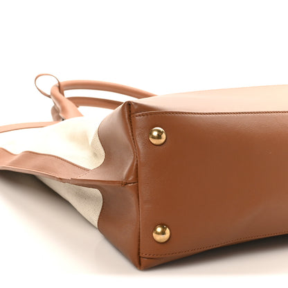 Saint Laurent Calfskin Linen Two Tone Cabas Tote Beige 9 of 10