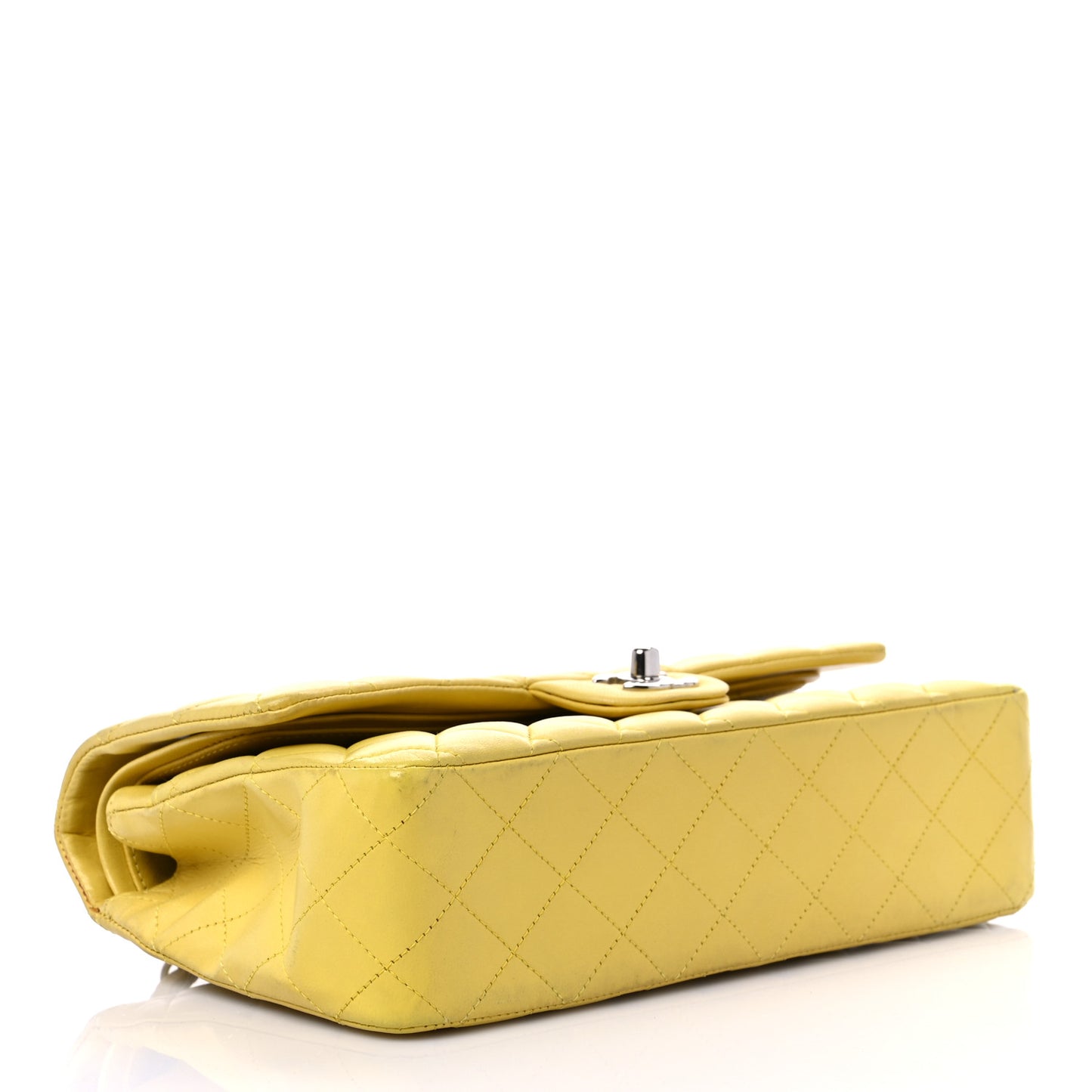 Lambskin Quilted Medium Double Flap Yellow