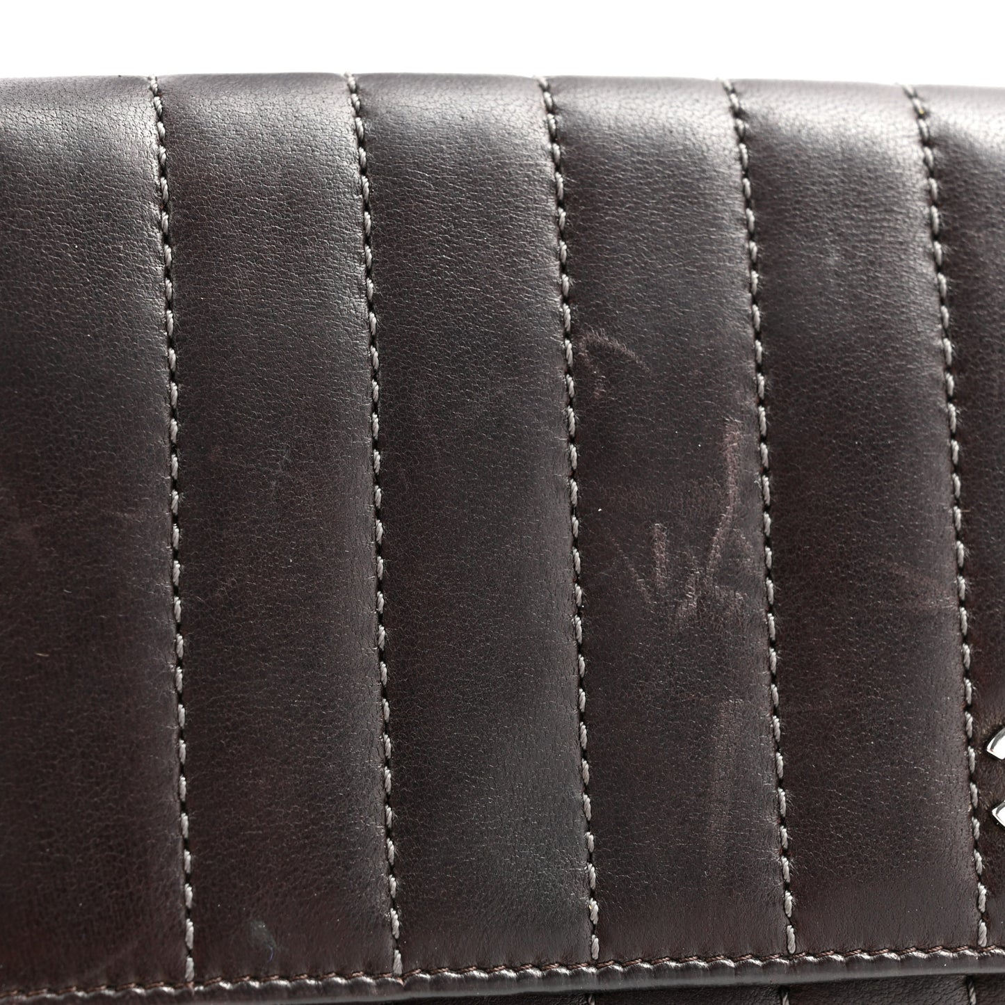 Lambskin Vertical Quilted Mademoiselle Compact Wallet Dark Brown