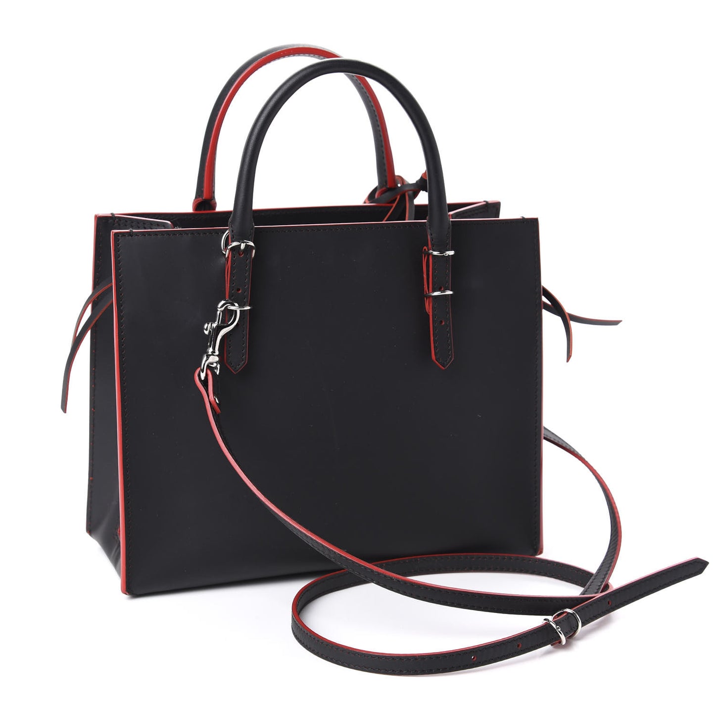 Rubberized Calfskin Papier Mini A4 Zip Around Tote Black Red