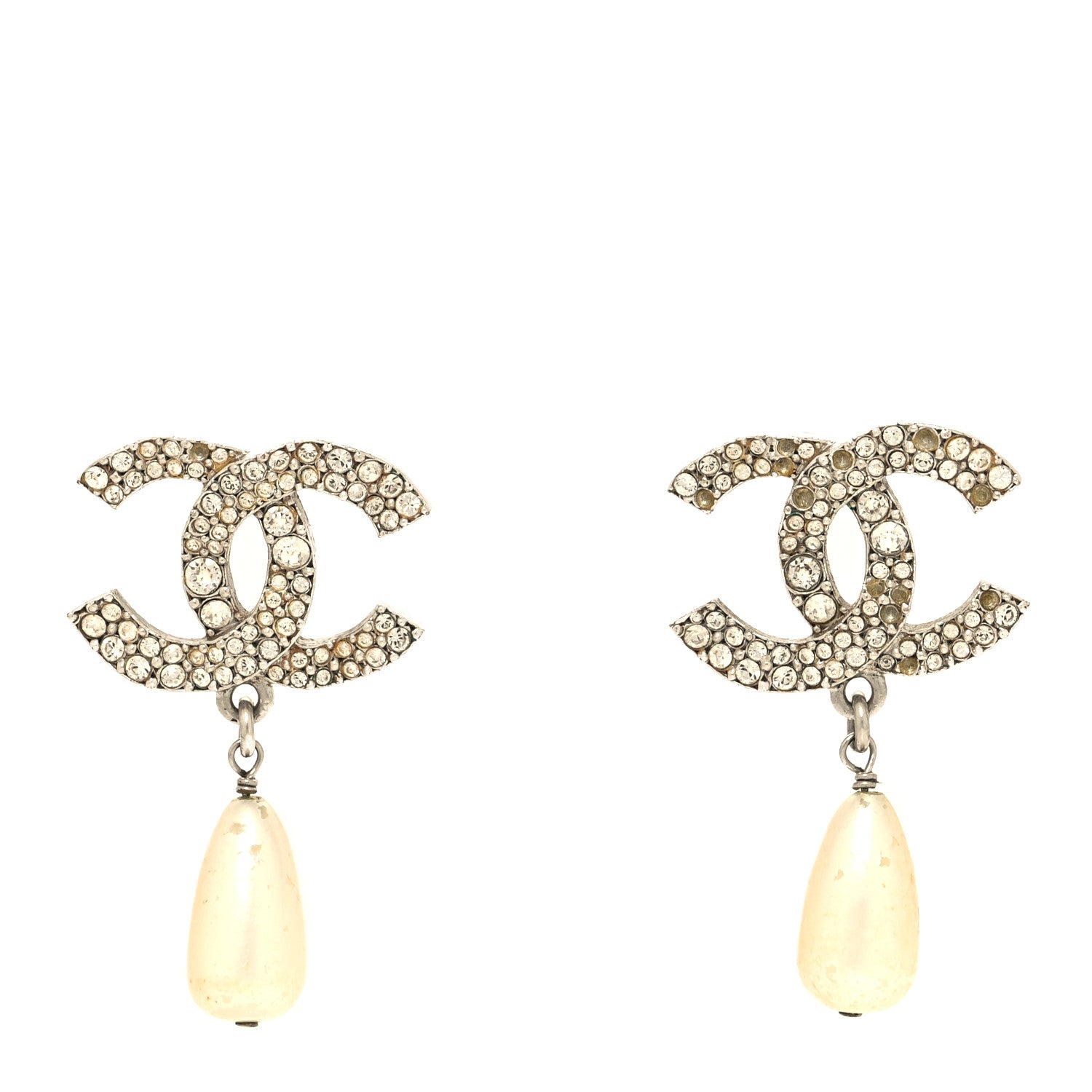 Chanel Crystal Pearl CC Drop Earrings 1 of 6