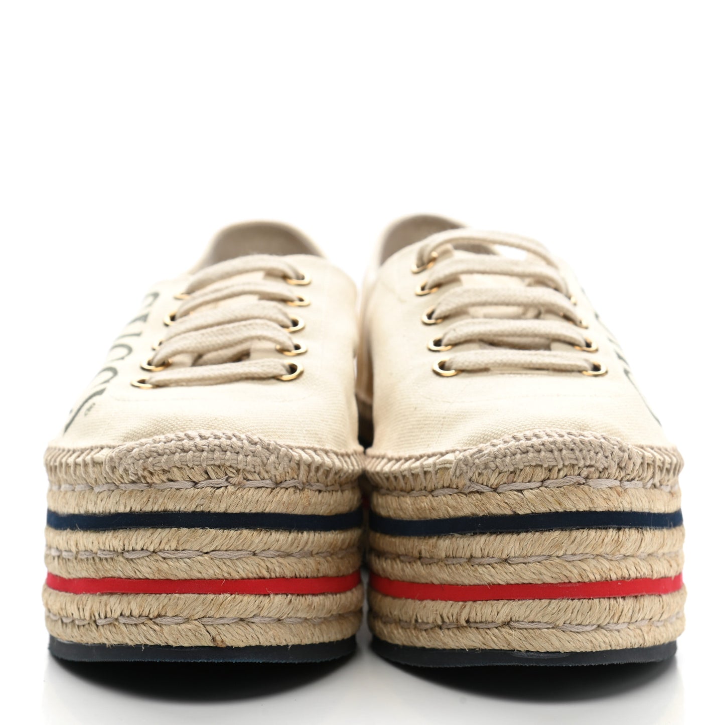 Canvas Logo Lace-Up Platform Espadrilles 37 Greggio Grege