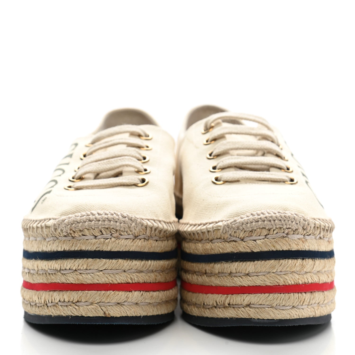 Gucci Canvas Logo Lace-Up Platform Espadrilles 37 Greggio Grege 2 of 12