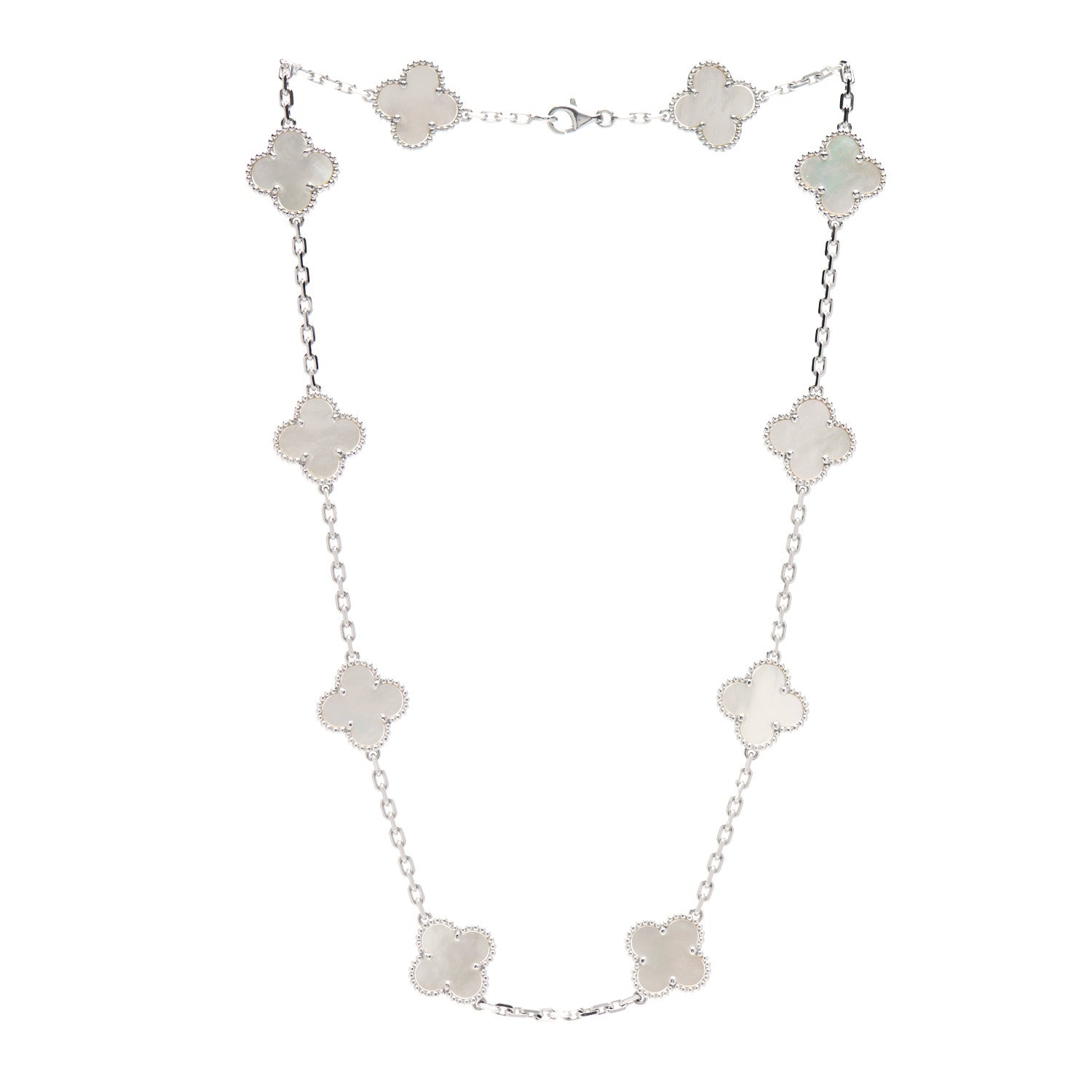 Van Cleef & Arpels 18K White Gold Mother of Pearl 10 Motifs Vintage Alhambra Necklace 3 of 5