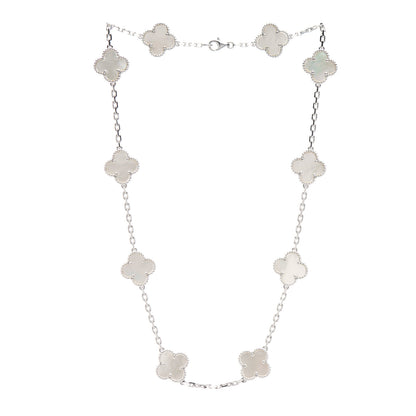 Van Cleef & Arpels 18K White Gold Mother of Pearl 10 Motifs Vintage Alhambra Necklace 3 of 5