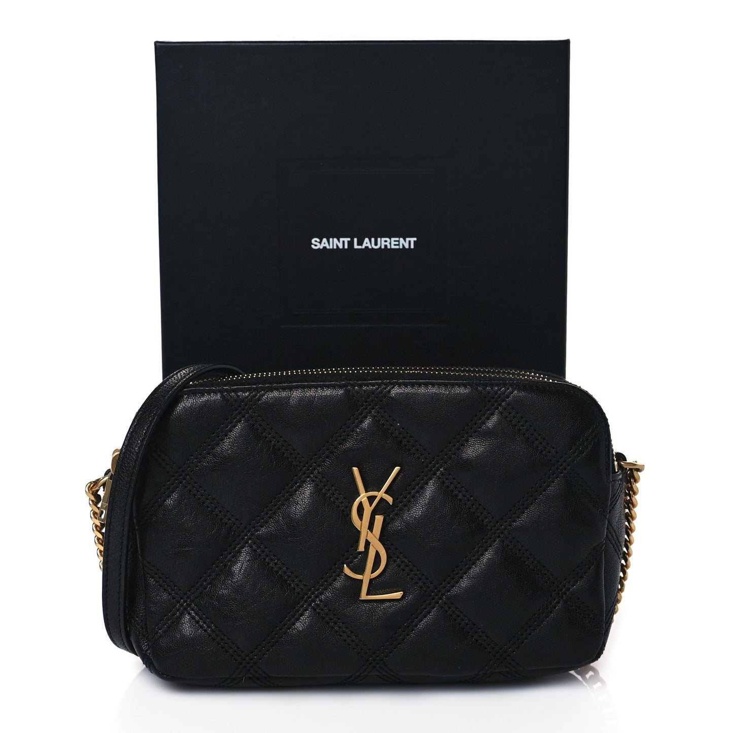 Grained Lambskin Quilted Mini Becky Double Zip Bag Black