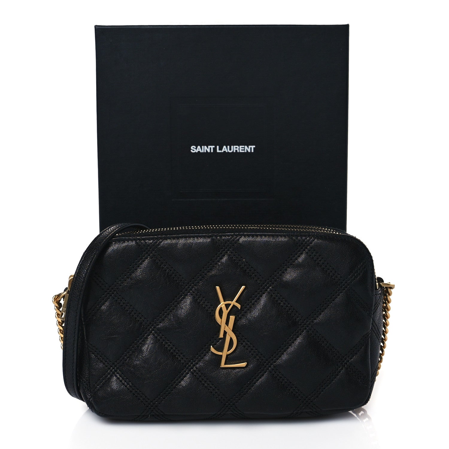 Saint Laurent Grained Lambskin Quilted Mini Becky Double Zip Bag Black 13 of 13