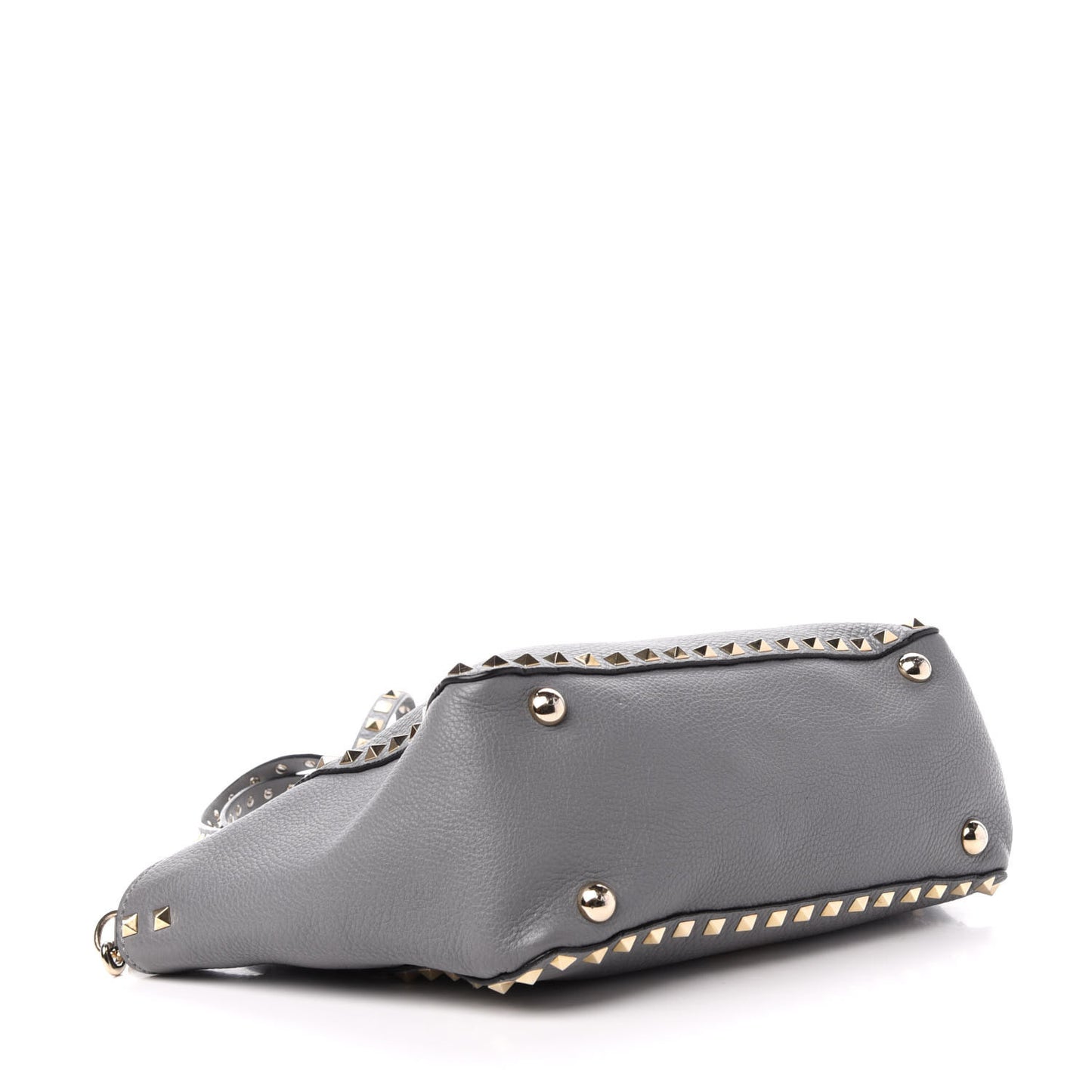 Grained Calfskin Small Rockstud Tote Grey