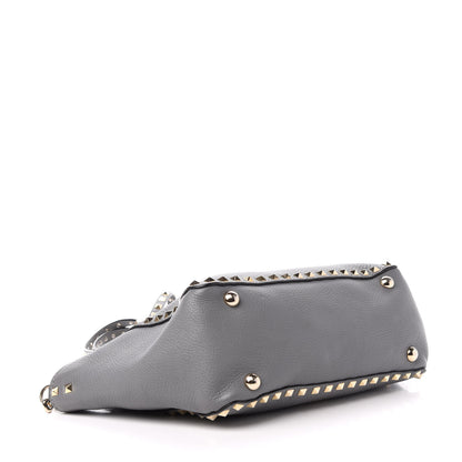 Valentino Garavani Grained Calfskin Small Rockstud Tote Grey 5 of 12