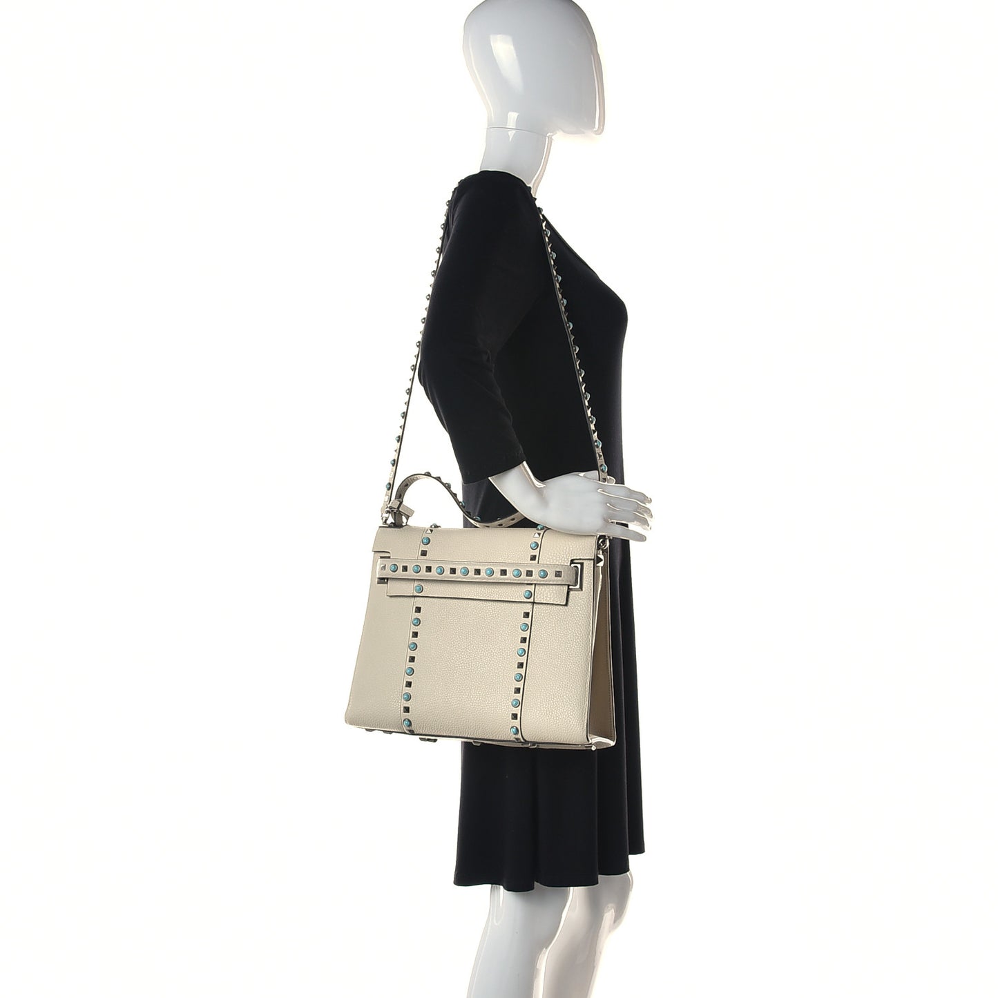 Grainy Calfskin My Rockstud Rolling Frame Bag Light Ivory