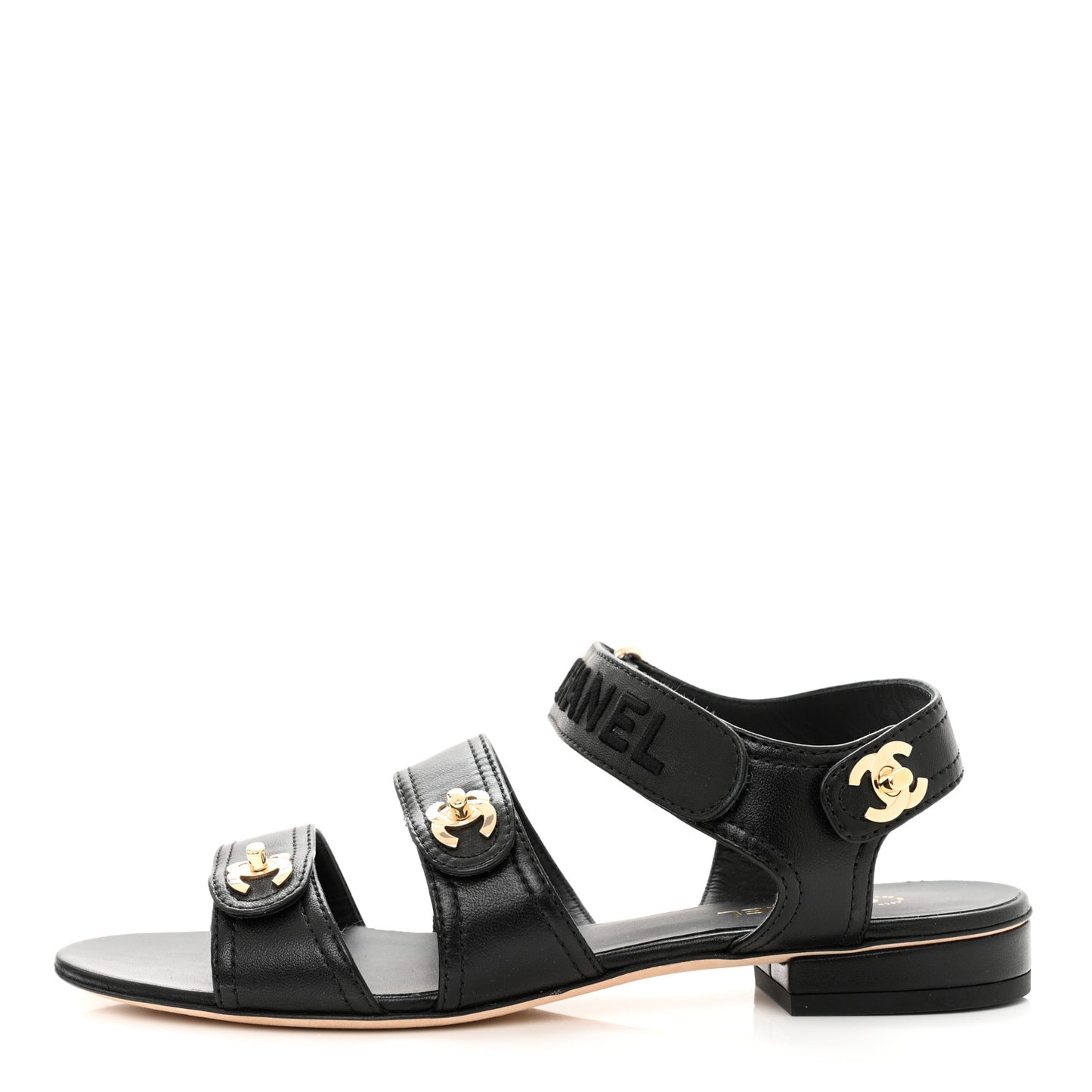 Lambskin Logo CC Turnlock Sandals 37.5 Black