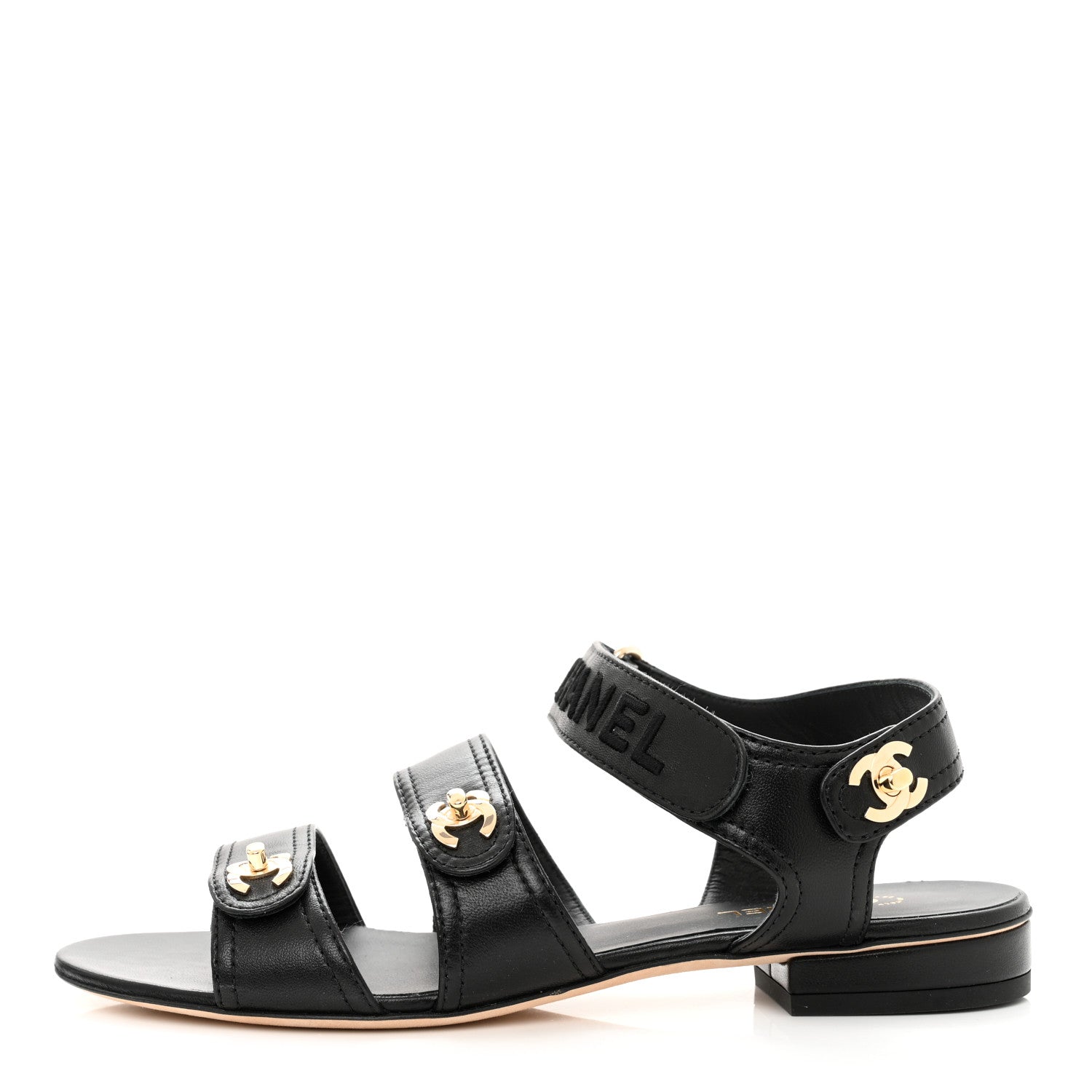 Chanel Lambskin Logo CC Turnlock Sandals 37.5 Black 1 of 9