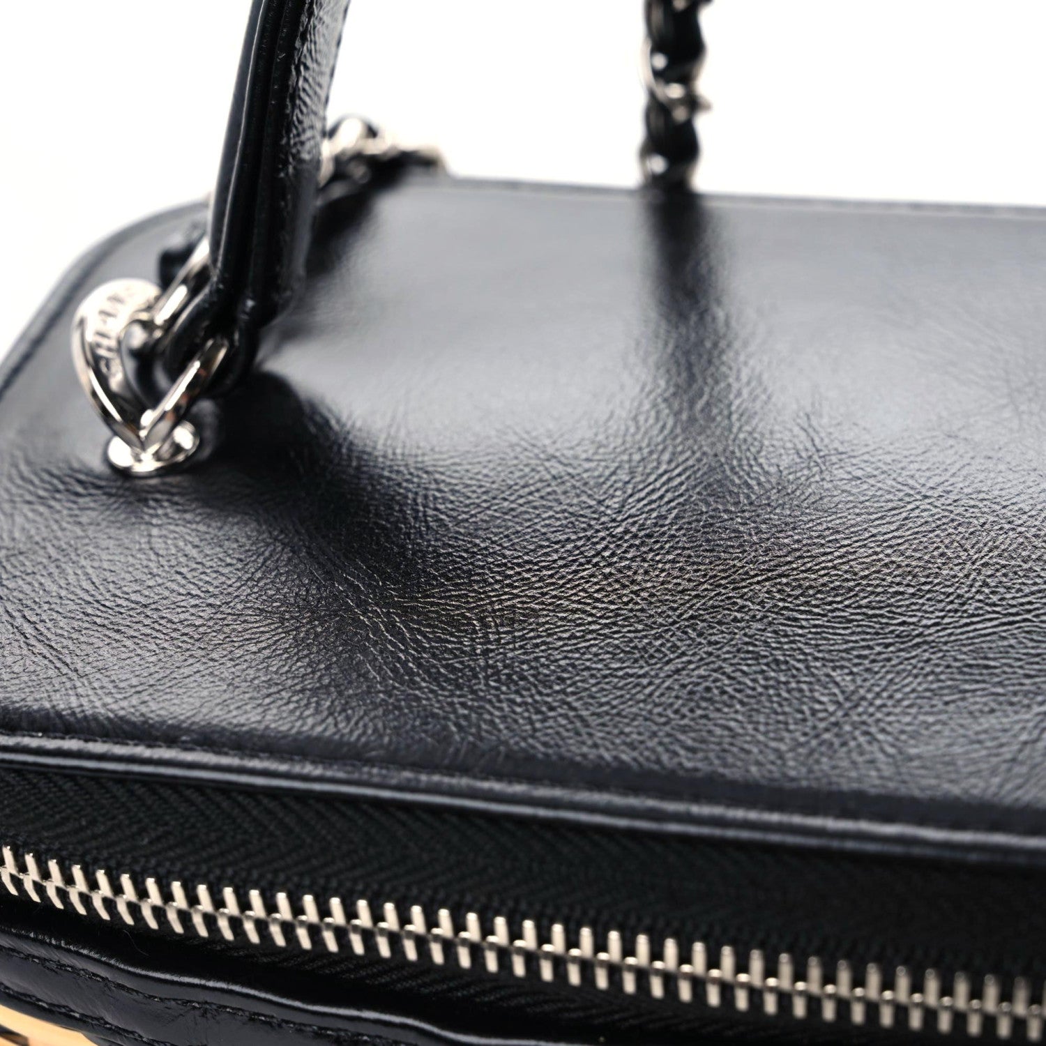 Chanel Calfskin Raffia Small Vanity Case Bag Black Beige 7 of 10