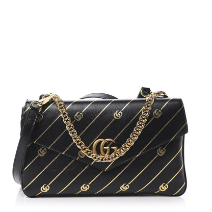 Gucci Calfskin Diagonal GG Medium Thiara Double Envelope Shoulder Bag Black White 1 of 12