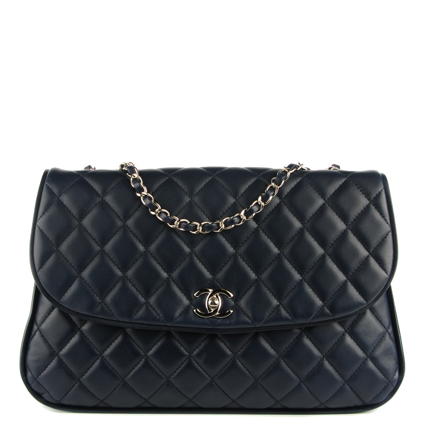 Lambskin Quilted Pagode Piping Flap Dark Navy Blue
