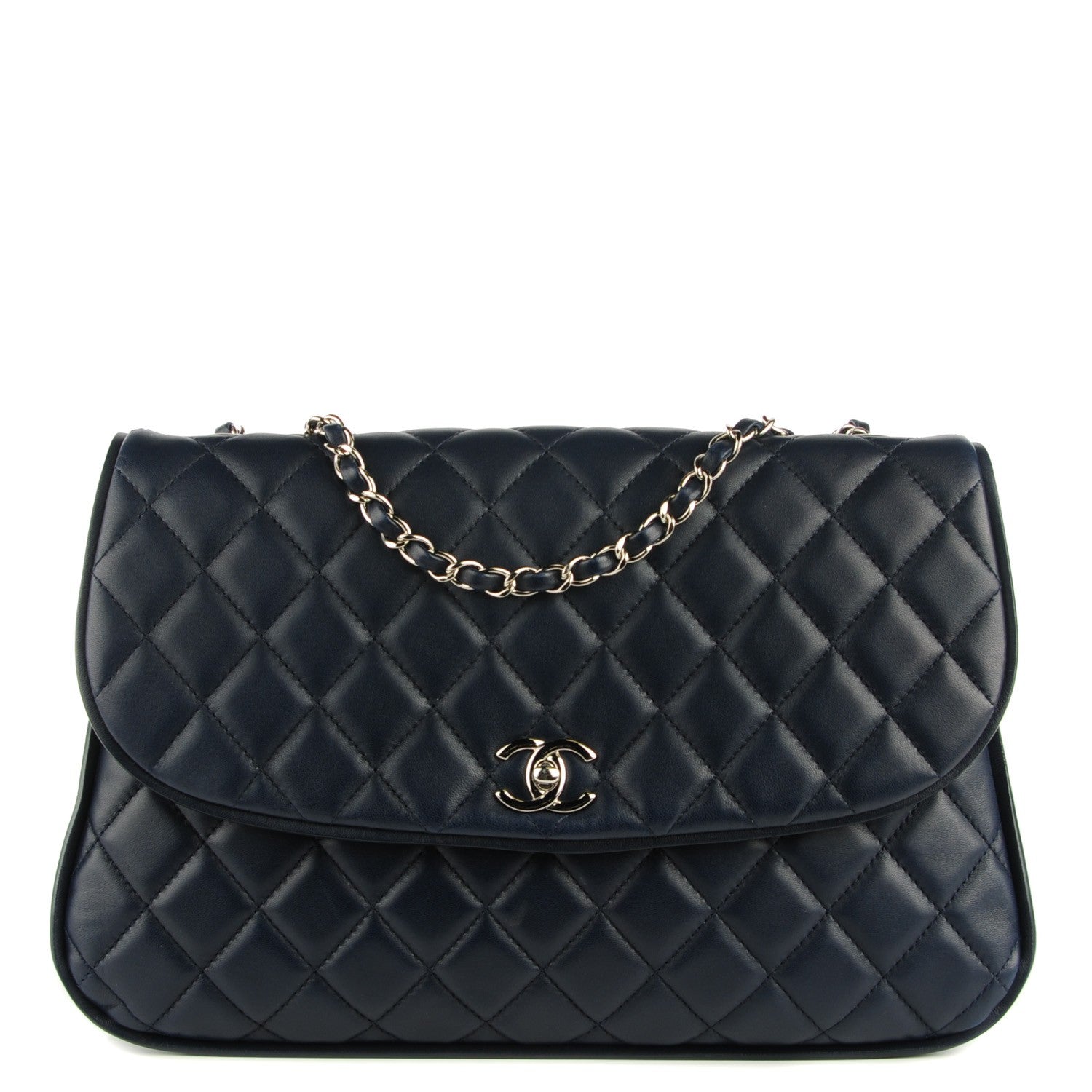 Chanel Lambskin Quilted Pagode Piping Flap Dark Navy Blue 1 of 8