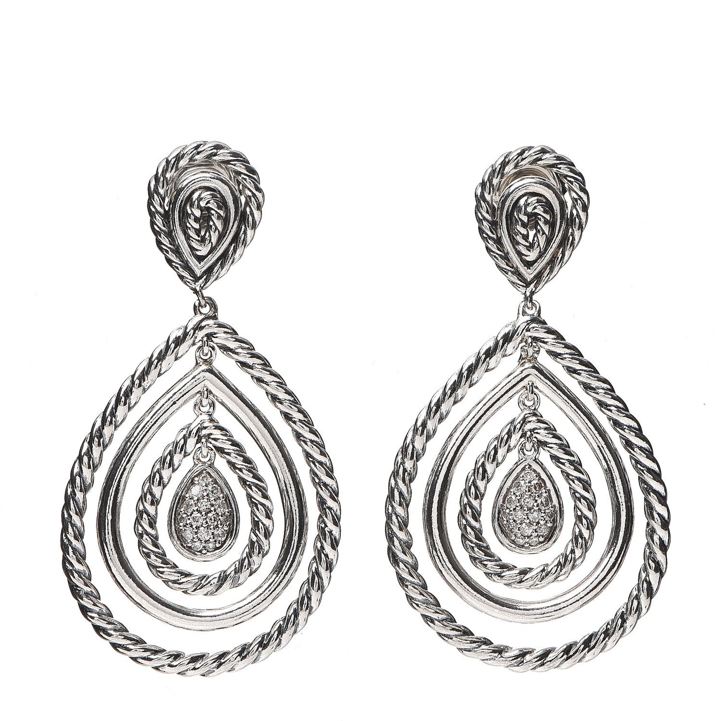 Sterling Silver Diamond Cable Classic Teardrop Earrings