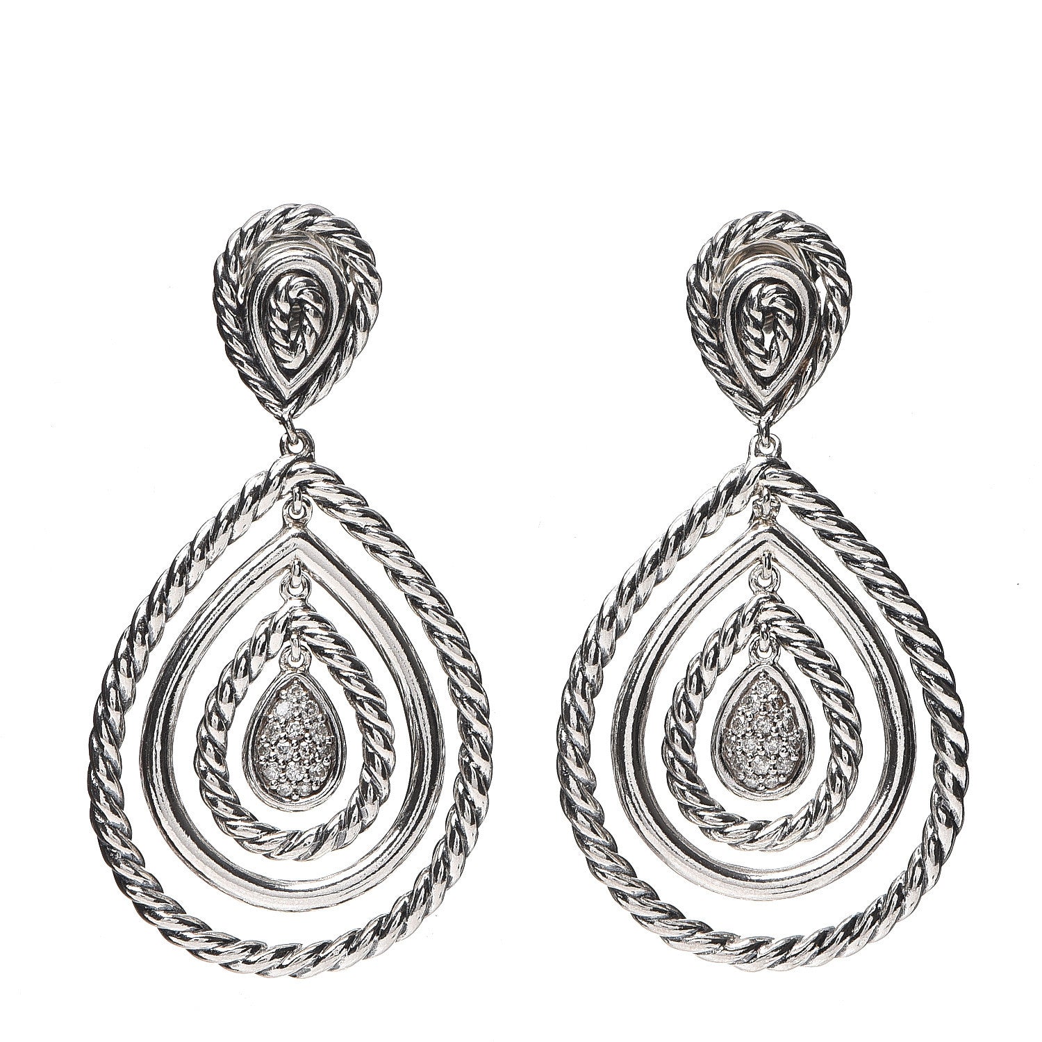 David Yurman Sterling Silver Diamond Cable Classic Teardrop Earrings 1 of 3
