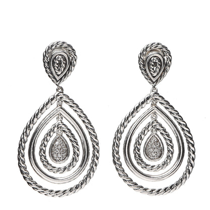 David Yurman Sterling Silver Diamond Cable Classic Teardrop Earrings 1 of 3