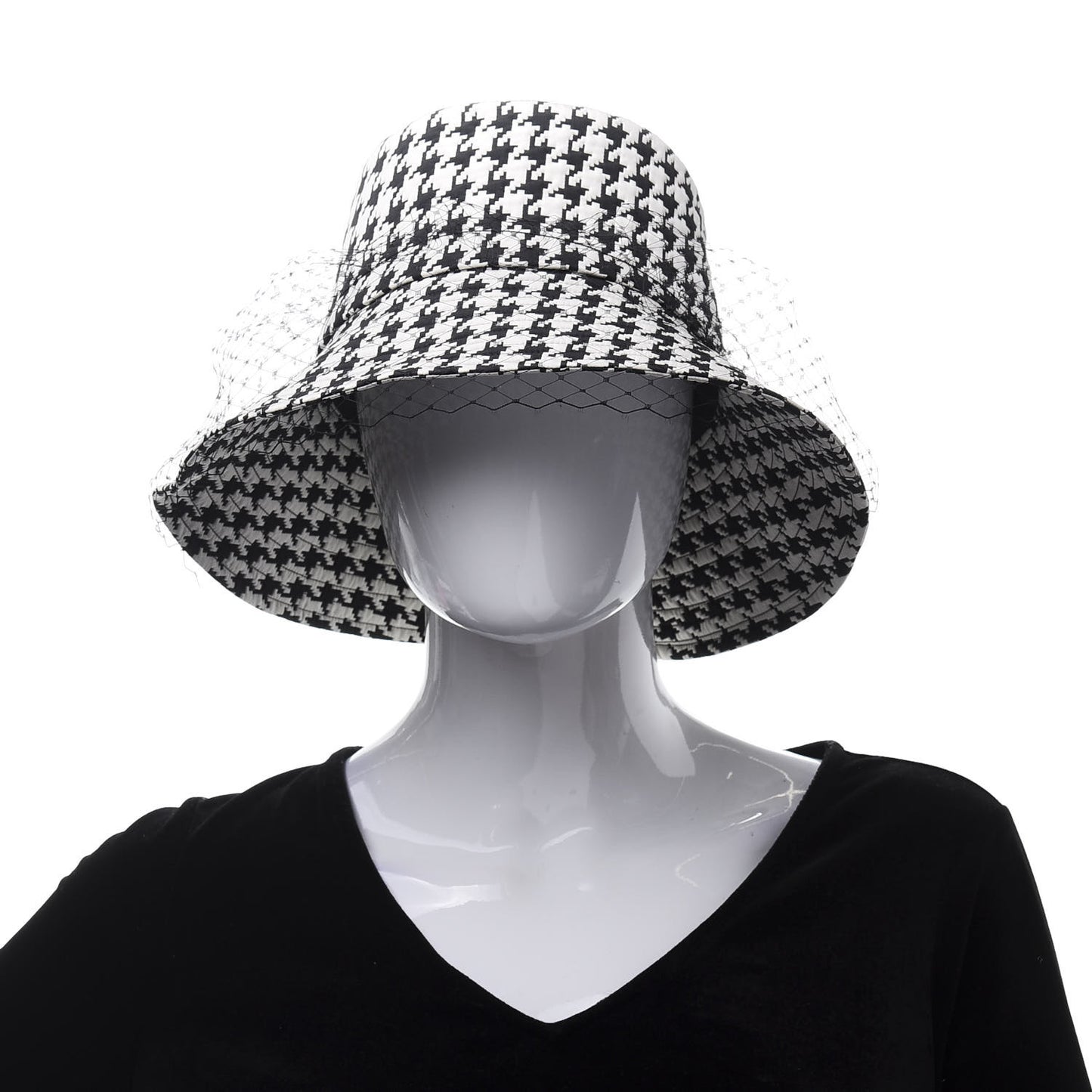 Technical Fabric 30 Montaigne Large Brim Bucket Hat with Veil 58 Black White