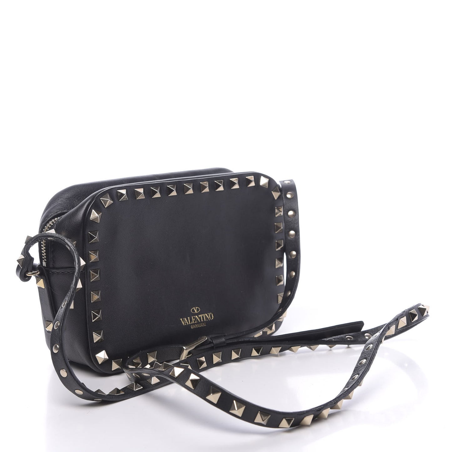 Calfskin Rockstud Camera Crossbody Bag Black