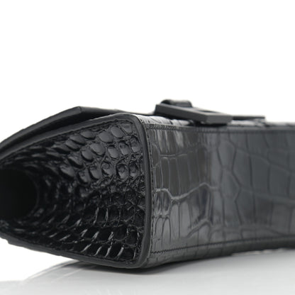 Balenciaga Shiny Calfskin Monochrome Crocodile Embossed Hourglass Top Handle Bag XS Black 5 of 11
