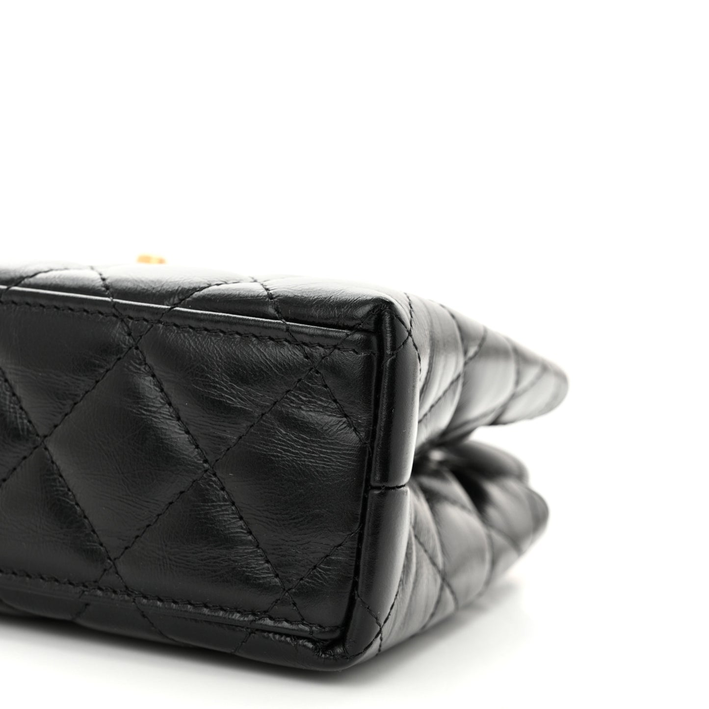 Shiny Aged Calfskin Quilted Nano Kelly Shopper Black
