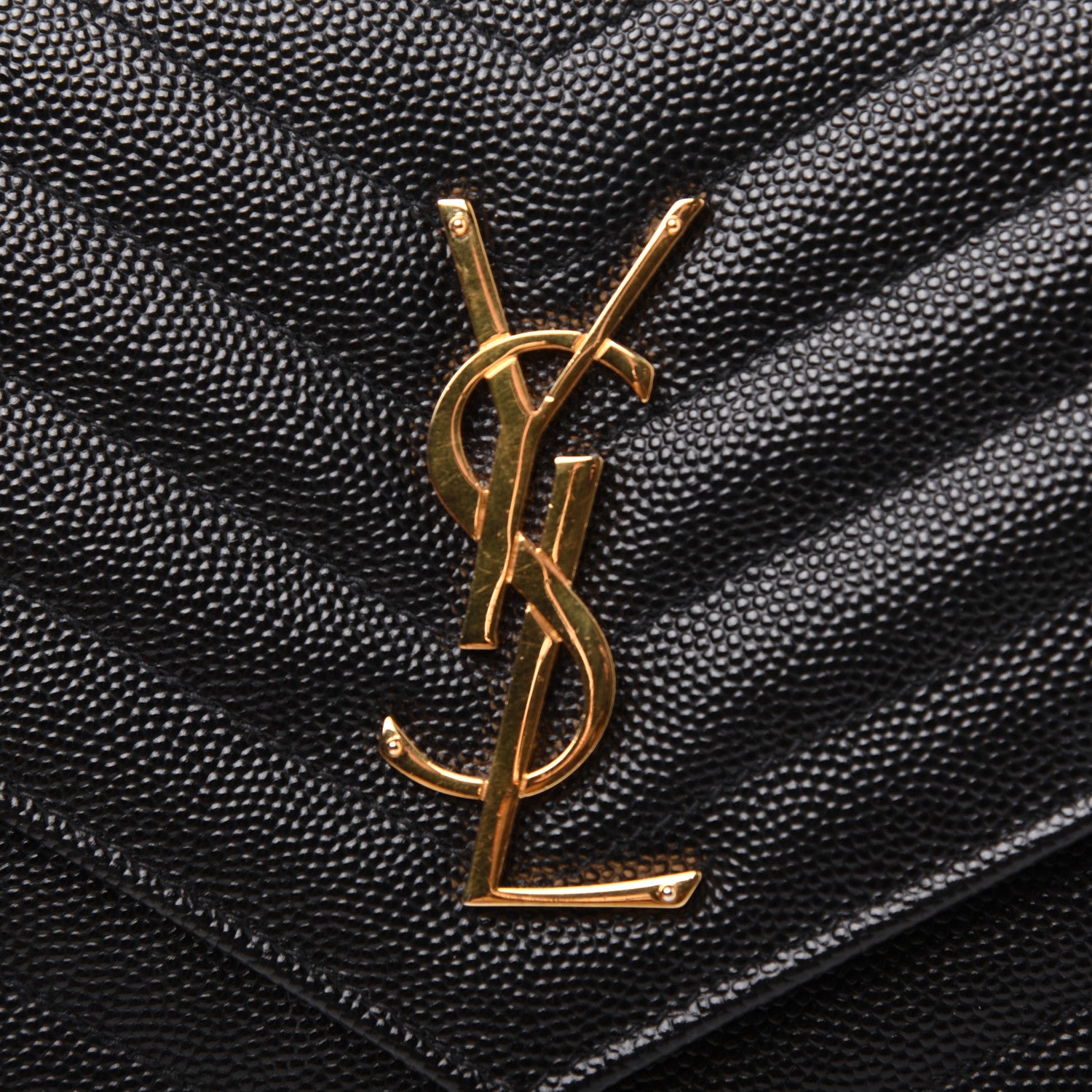 Saint Laurent Grain De Poudre Matelasse Chevron Monogram Chain Wallet Black 15 of 17