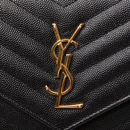 Saint Laurent Grain De Poudre Matelasse Chevron Monogram Chain Wallet Black 15 of 17