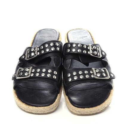 Saint Laurent Calfskin Studded Espadrilles Slide Sandals 38 Black 5 of 9