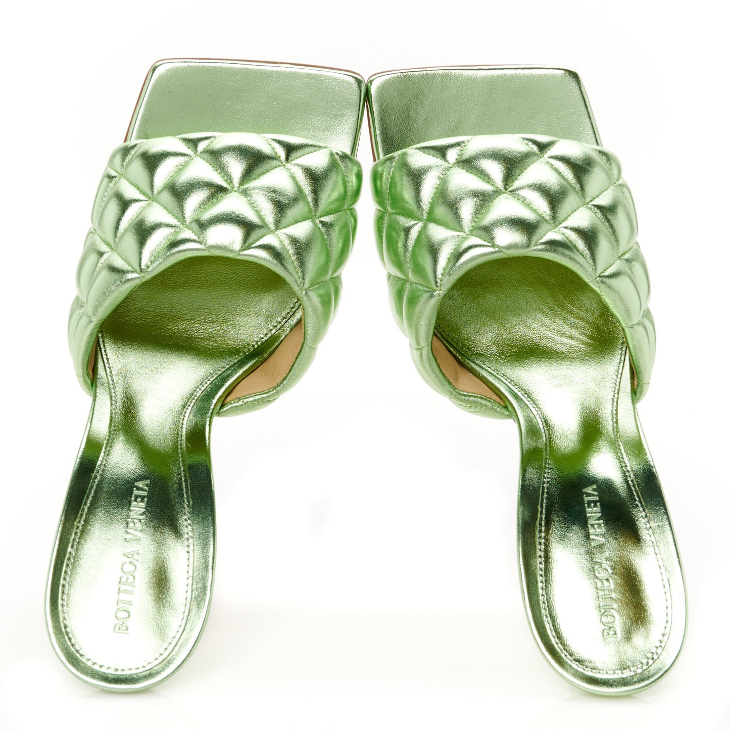 Metallic Nappa Reflection Matelasse Padded Mule Sandals 39.5 Pistachio