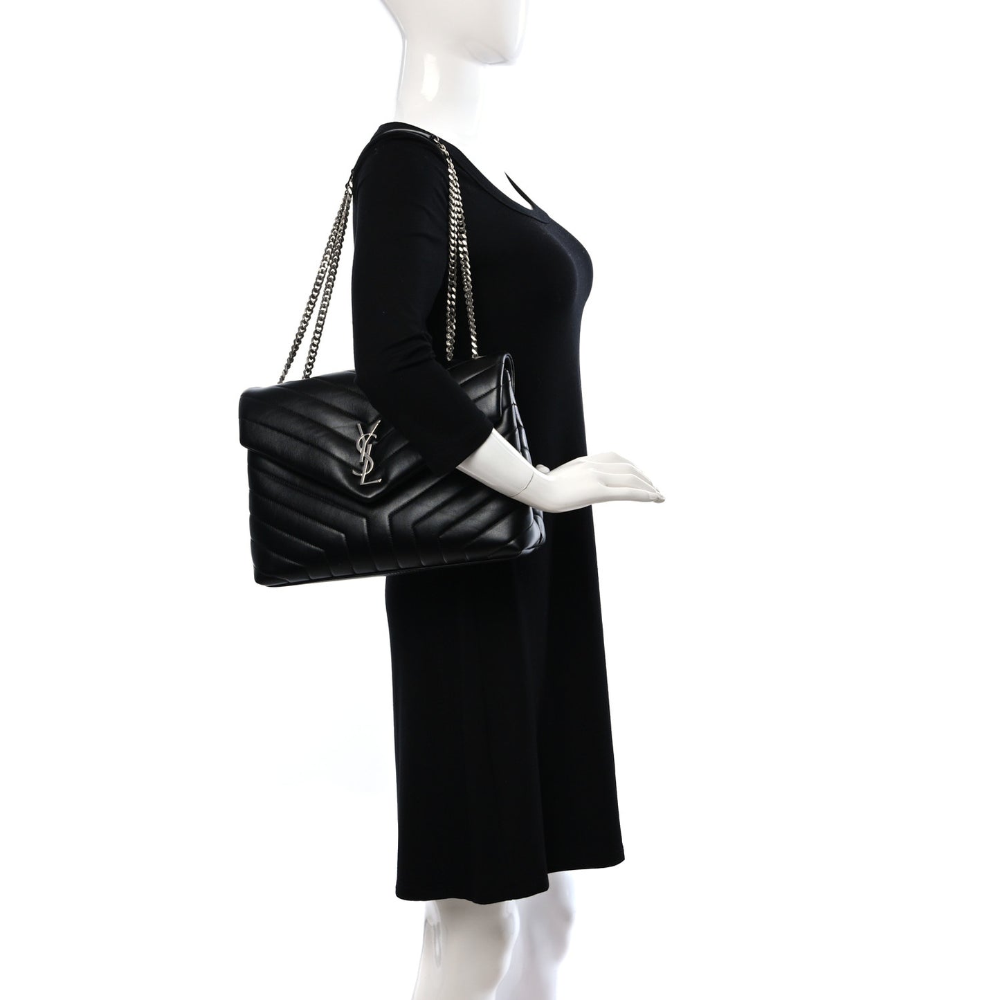 Calfskin Y Quilted Monogram Medium Loulou Chain Satchel Black