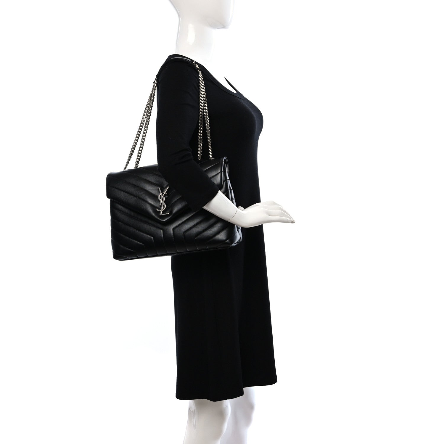 Saint Laurent Calfskin Y Quilted Monogram Medium Loulou Chain Satchel Black 2 of 9