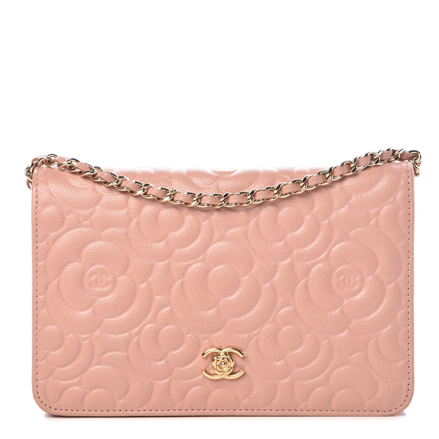 Chanel Caviar Camellia Embossed Wallet On Chain WOC Light Pink 1 of 12