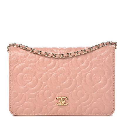 Chanel Caviar Camellia Embossed Wallet On Chain WOC Light Pink 1 of 12